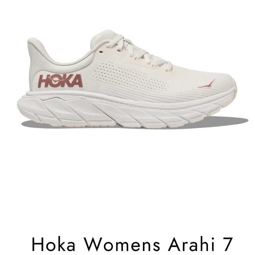 HOKA  ARAHI  7 Blanc De Blanc Rose Gold Women’s Running Sneaker Size 7 WIDE